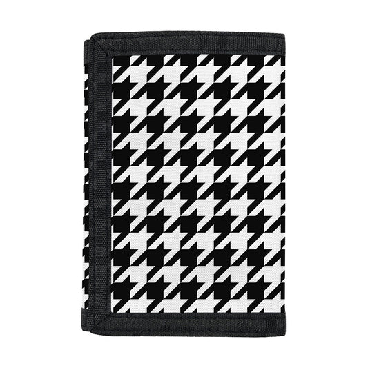 Black And White Houndstooth Print Trifold Wallet