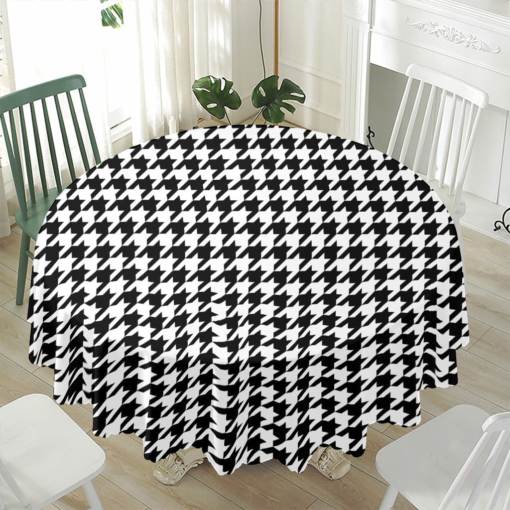 Black And White Houndstooth Print Waterproof Round Tablecloth