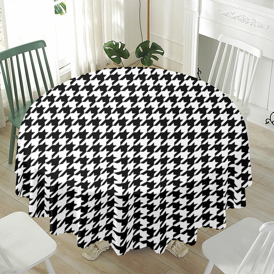 Black And White Houndstooth Print Waterproof Round Tablecloth