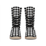 Black And White Houndstooth Print Winter Boots
