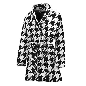 Black And White Houndstooth Print Women's Bathrobe