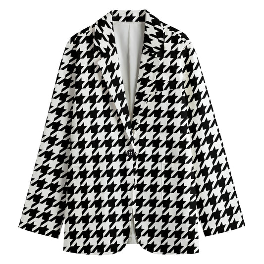 Black And White Houndstooth Print Women's Blazer