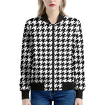 Black And White Houndstooth Print Women's Bomber Jacket