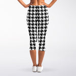 Black And White Houndstooth Print Women's Capri Leggings