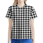 Black And White Houndstooth Print Women's Polo Shirt
