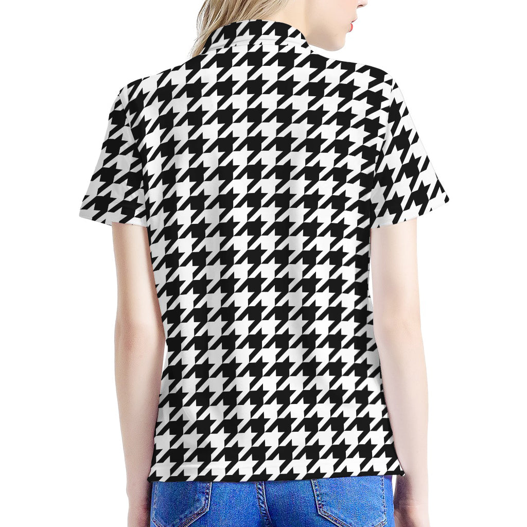 Black And White Houndstooth Print Women's Polo Shirt