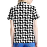 Black And White Houndstooth Print Women's Polo Shirt