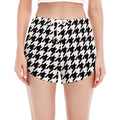Black And White Houndstooth Print Women's Split Running Shorts