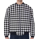 Black And White Houndstooth Print Zip Sleeve Bomber Jacket