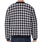 Black And White Houndstooth Print Zip Sleeve Bomber Jacket