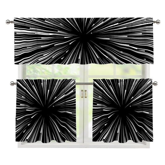 Black And White Hyperspace Print 3 Piece Kitchen Curtains