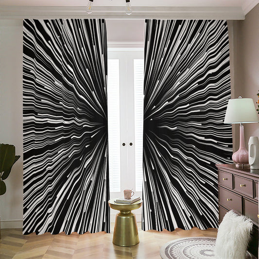 Black And White Hyperspace Print Blackout Pencil Pleat Curtains