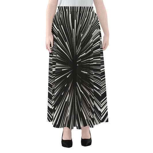 Black And White Hyperspace Print Chiffon Maxi Skirt