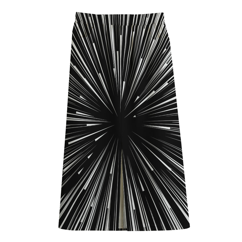 Black And White Hyperspace Print Cotton Front Slit Maxi Skirt