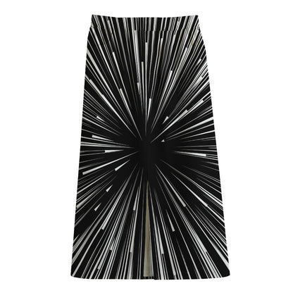 Black And White Hyperspace Print Cotton Front Slit Maxi Skirt