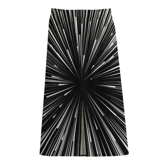 Black And White Hyperspace Print Cotton Front Slit Maxi Skirt