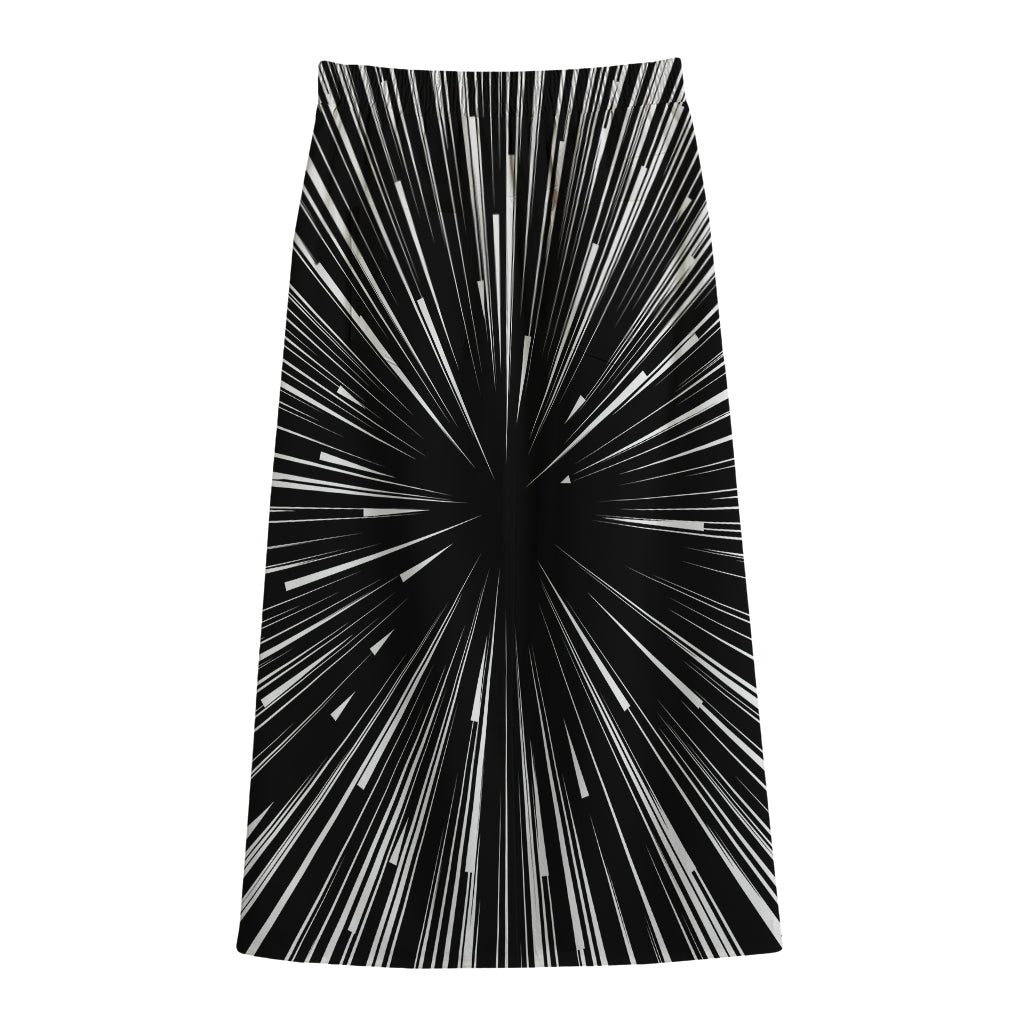 Black And White Hyperspace Print Cotton Front Slit Maxi Skirt