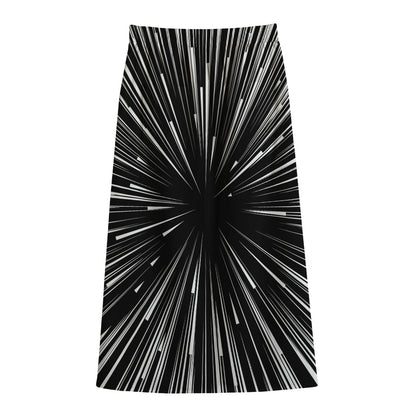 Black And White Hyperspace Print Cotton Front Slit Maxi Skirt