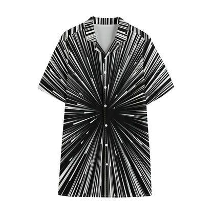 Black And White Hyperspace Print Cotton Hawaiian Shirt