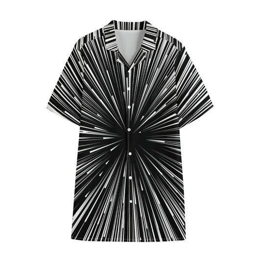 Black And White Hyperspace Print Cotton Hawaiian Shirt