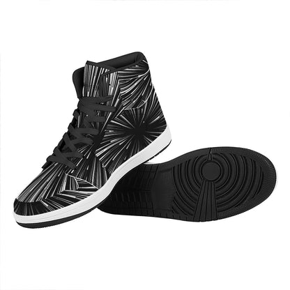 Black And White Hyperspace Print High Top Leather Sneakers