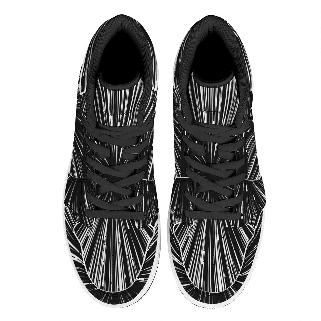 Black And White Hyperspace Print High Top Leather Sneakers