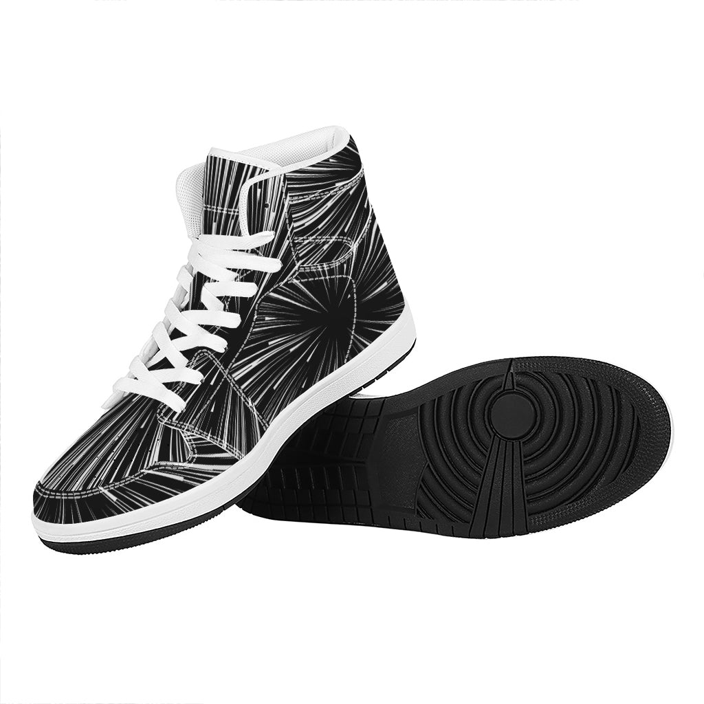 Black And White Hyperspace Print High Top Leather Sneakers