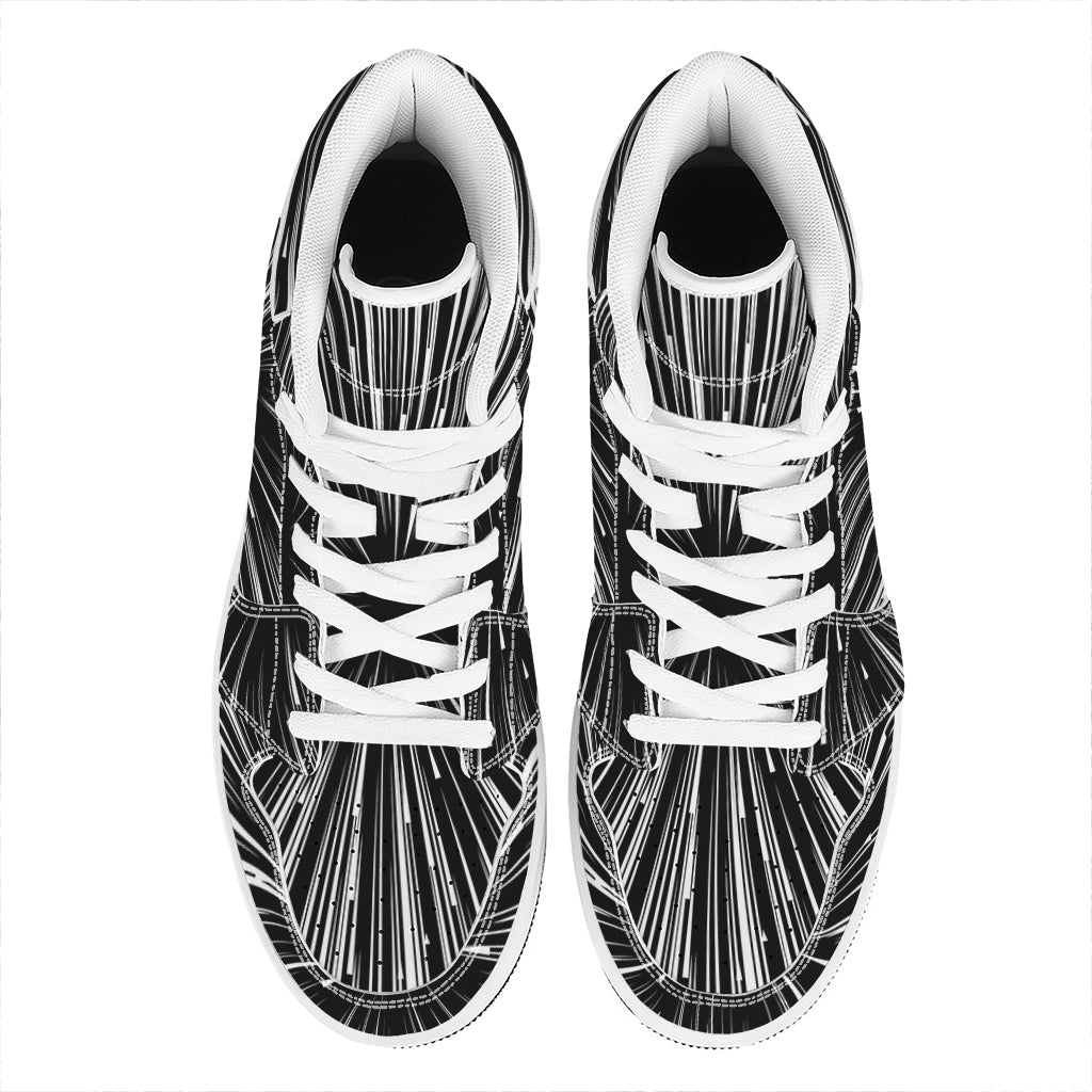 Black And White Hyperspace Print High Top Leather Sneakers