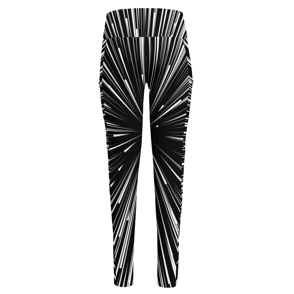Black And White Hyperspace Print High-Waisted Pocket Leggings