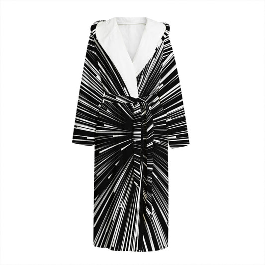 Black And White Hyperspace Print Hooded Bathrobe