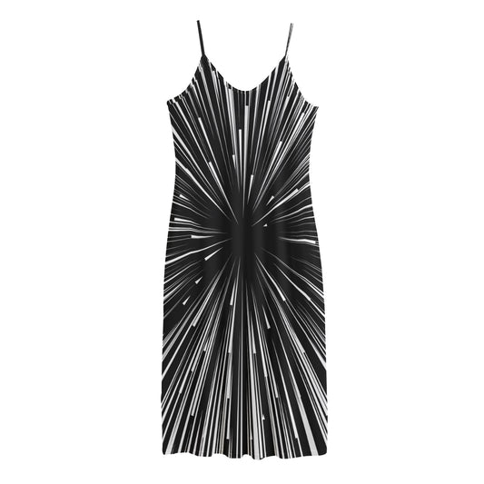 Black And White Hyperspace Print Jersey Midi Cami Dress