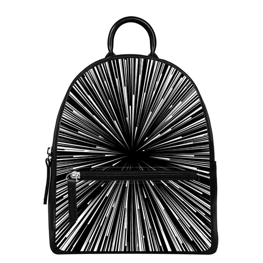 Black And White Hyperspace Print Leather Backpack