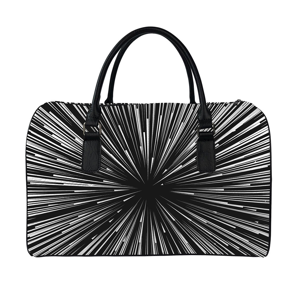 Black And White Hyperspace Print Leather Duffle Bag