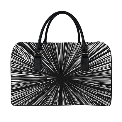 Black And White Hyperspace Print Leather Duffle Bag