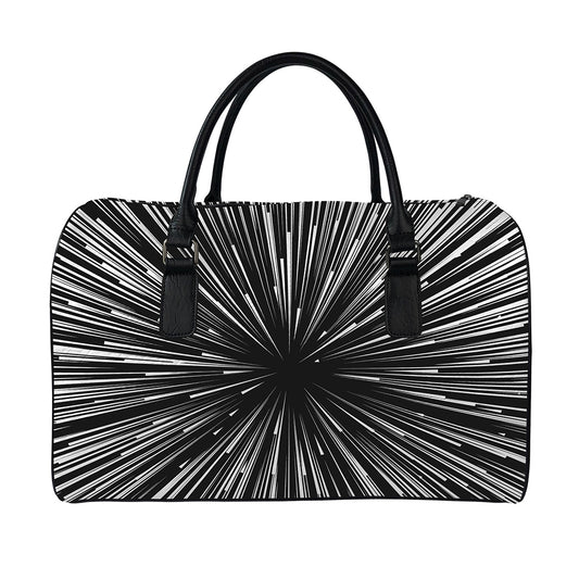 Black And White Hyperspace Print Leather Duffle Bag