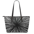 Black And White Hyperspace Print Leather Tote Bag With Zipper