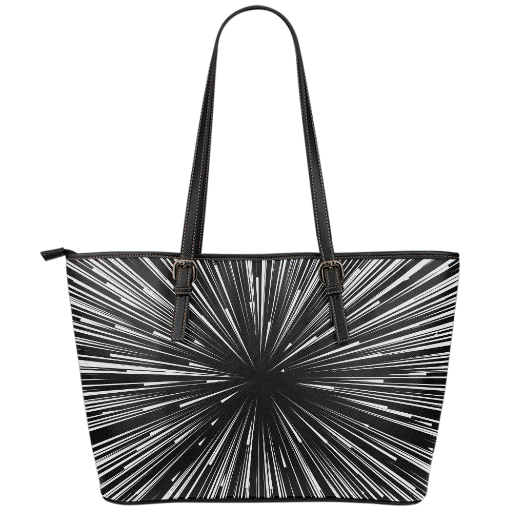 Black And White Hyperspace Print Leather Tote Bag