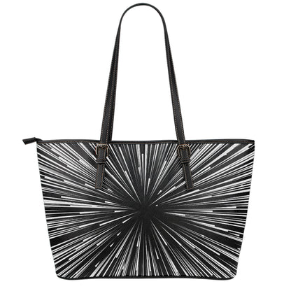 Black And White Hyperspace Print Leather Tote Bag
