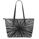 Black And White Hyperspace Print Leather Tote Bag