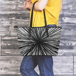 Black And White Hyperspace Print Leather Tote Bag