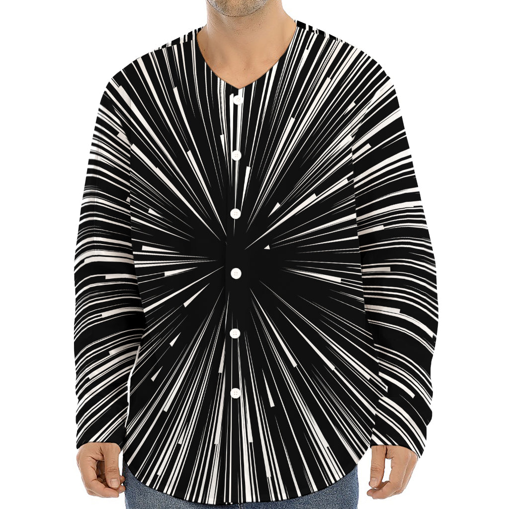 Black And White Hyperspace Print Long Sleeve Baseball Jersey