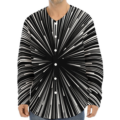 Black And White Hyperspace Print Long Sleeve Baseball Jersey