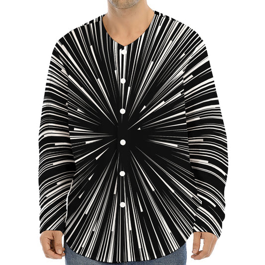 Black And White Hyperspace Print Long Sleeve Baseball Jersey