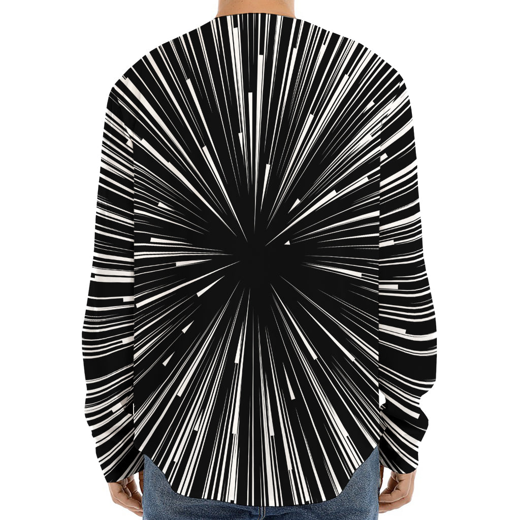 Black And White Hyperspace Print Long Sleeve Baseball Jersey