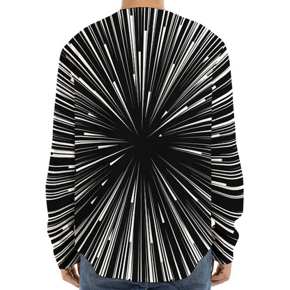 Black And White Hyperspace Print Long Sleeve Baseball Jersey
