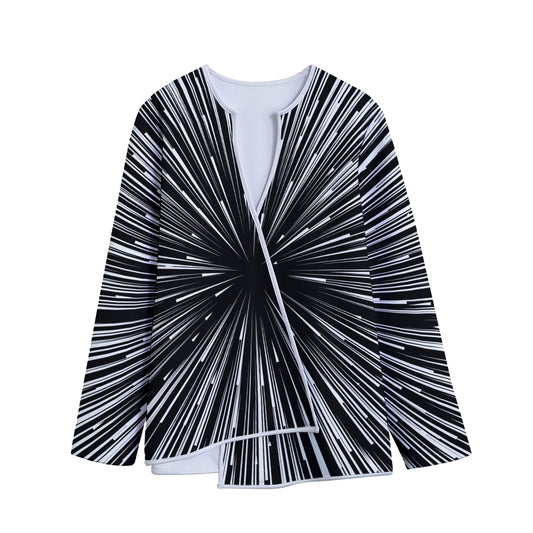 Black And White Hyperspace Print Long Sleeve Short Coat