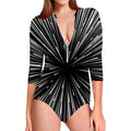 Black And White Hyperspace Print Long Sleeve Swimsuit