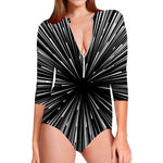 Black And White Hyperspace Print Long Sleeve Swimsuit