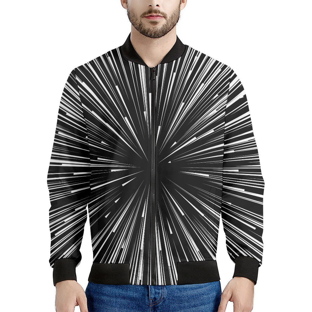 Black And White Hyperspace Print Men's Bomber Jacket