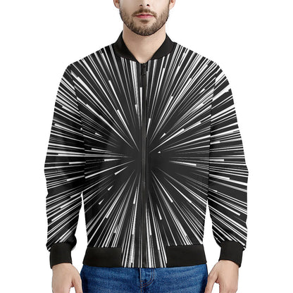 Black And White Hyperspace Print Men's Bomber Jacket